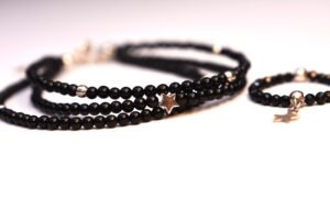 Brățară turmalină, onix, obsidian și aur de 14k protecție energetică
