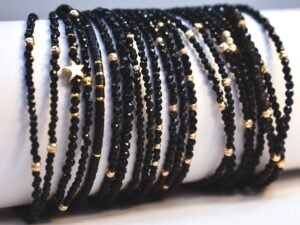 Brățară turmalină, onix, obsidian și aur de 14k bratati pentru protectie energetica